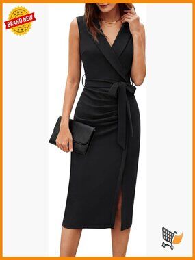 Sleeveless Ruched Bodycon Midi Dress with Belt
